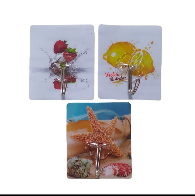 Strong self adhesive Printed Color hook wall hook door sticky hanger holder for kitchen, bathroom, key cloth hanger-3-Pcs - Wall Hook